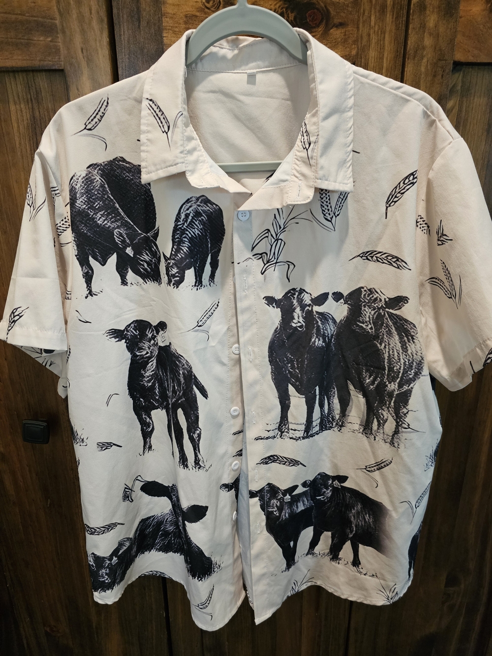 Men's Short-Sleeve Cow Print Shirt - White/Black
